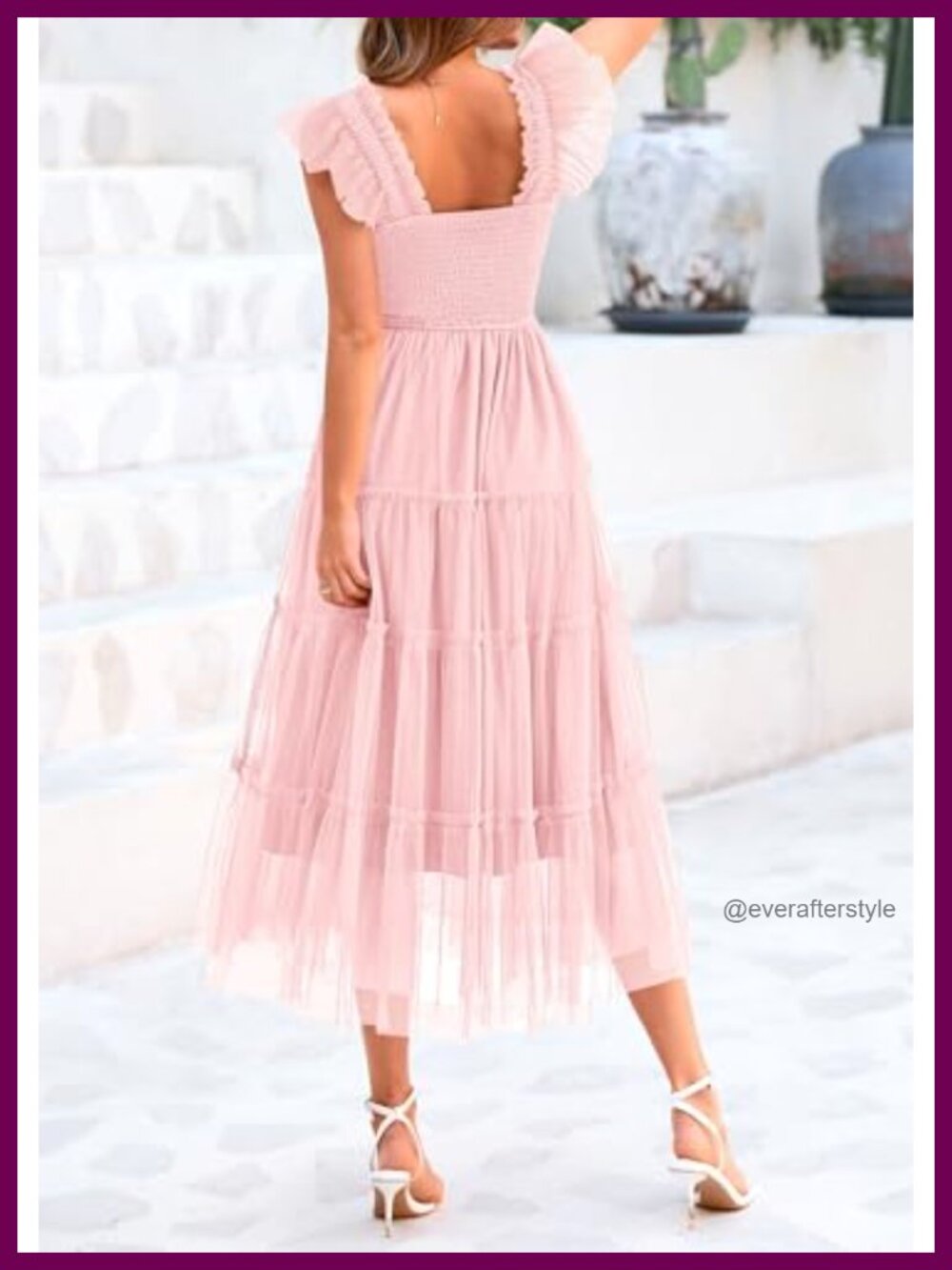 Women's Summer Smocked Midi Tulle Dress - Picture 3 of 6